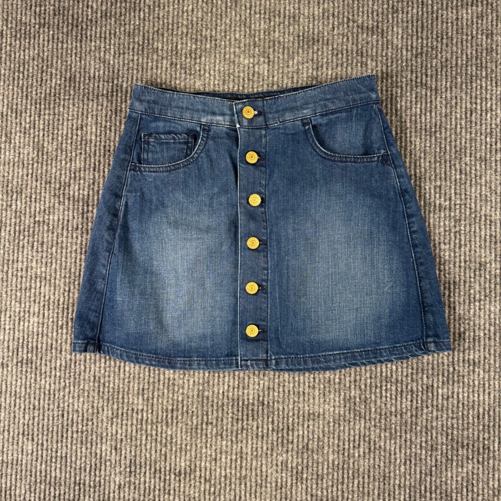 Express Denim Mini Skirt Size‎ 00 Y2K Button Front Dark Wash Preppy Streetwear